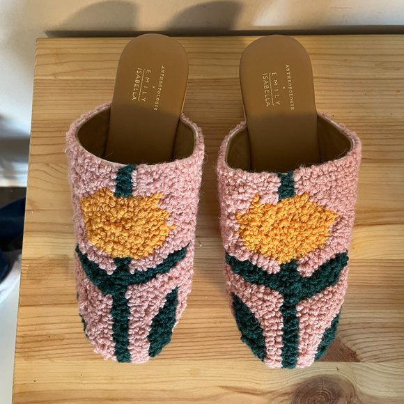 Anthropologie Emily Isabella Pink Floral Wood Clogs WOOL Size 40 9.5 NEW - Picture 5 of 6